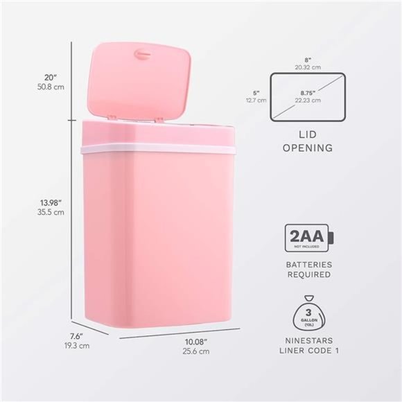 Automatic Touchless Sensor Trash Can, 3 Gal 12 L, Pink Trashcan for Office,Home - Picture 7 of 7
